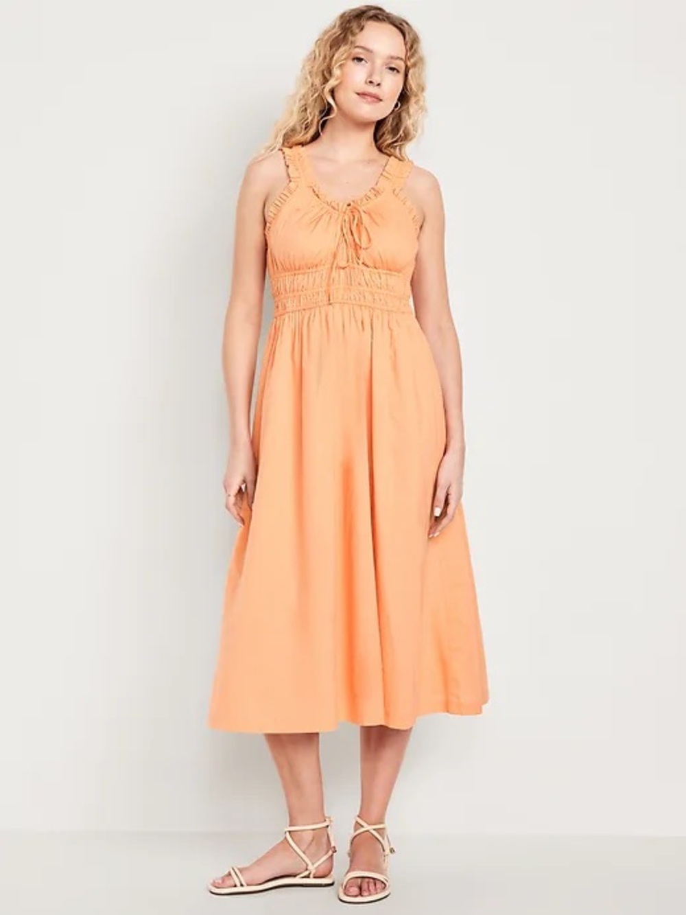 Waist-Defined Ruffled Midi Dress